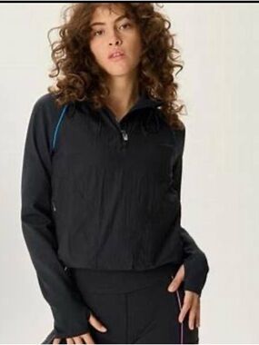 Outdoor Voices Trail Frost Knit Jacket with Blue Trim